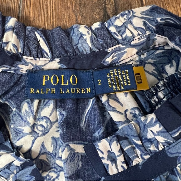 Polo Ralph Lauren Blue Floral Print Ruffle Sleeve Blouse SZ 2 - Picture 5 of 7